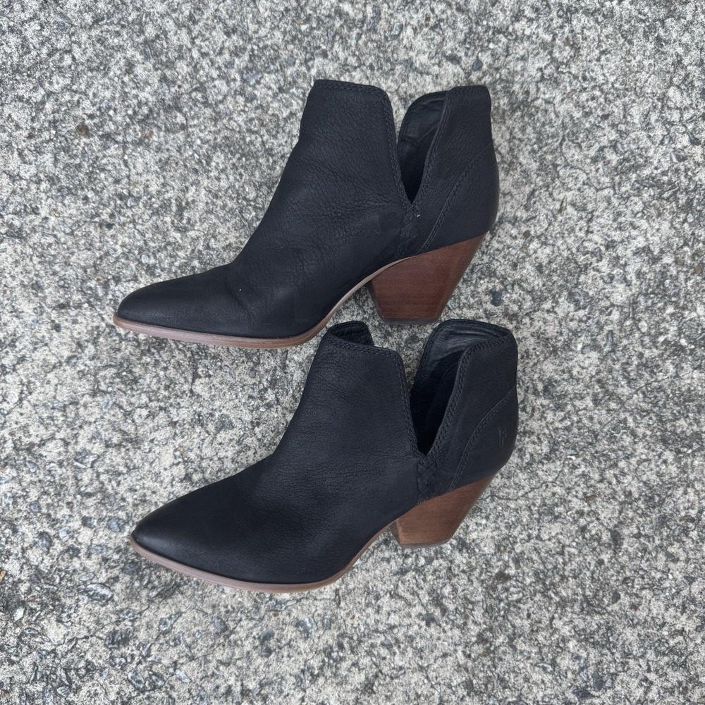 Frye Women's Size 6.5 M Reina‎ Black Suede Cut Out Western Cowboy Ankle Bootie - Picture 7 of 16